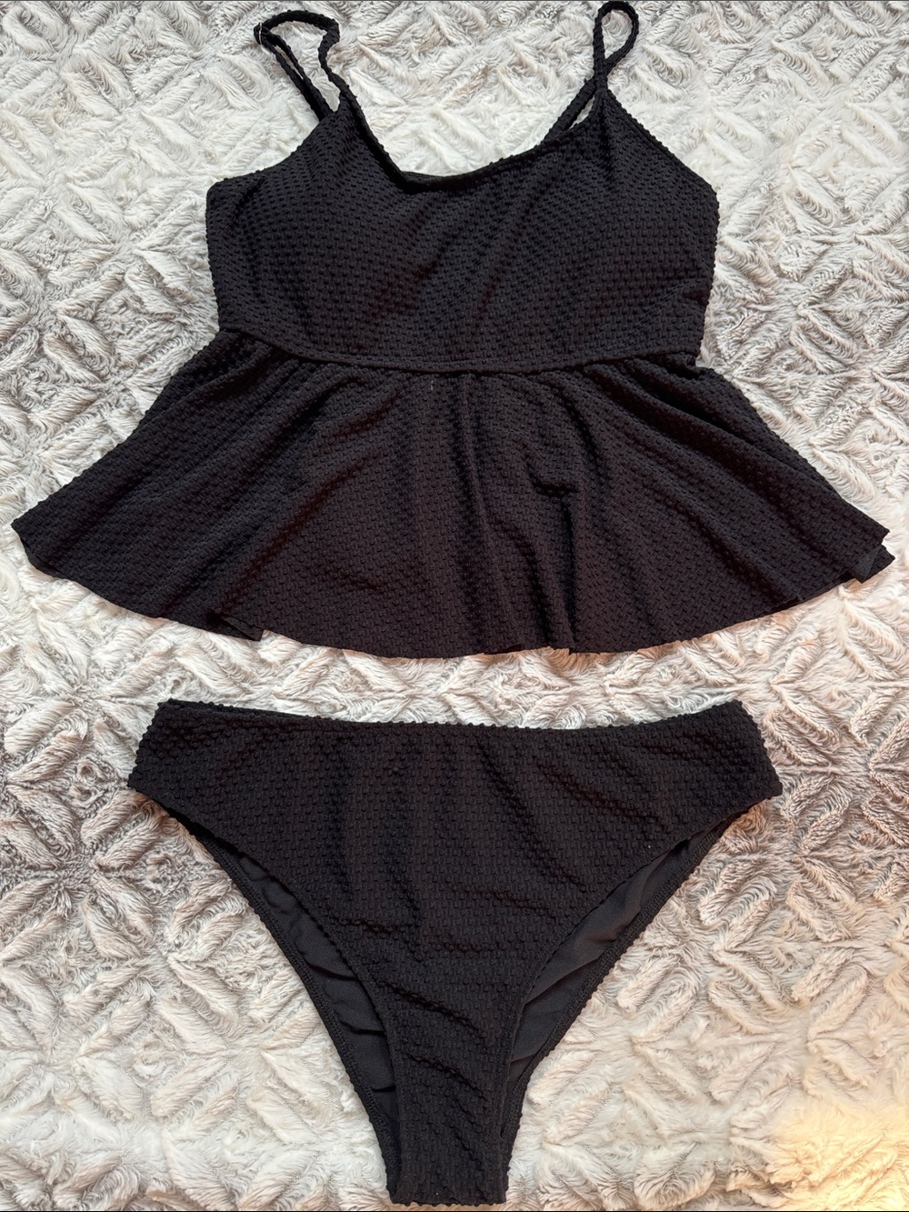 Textured Black Two-Piece Swim Set